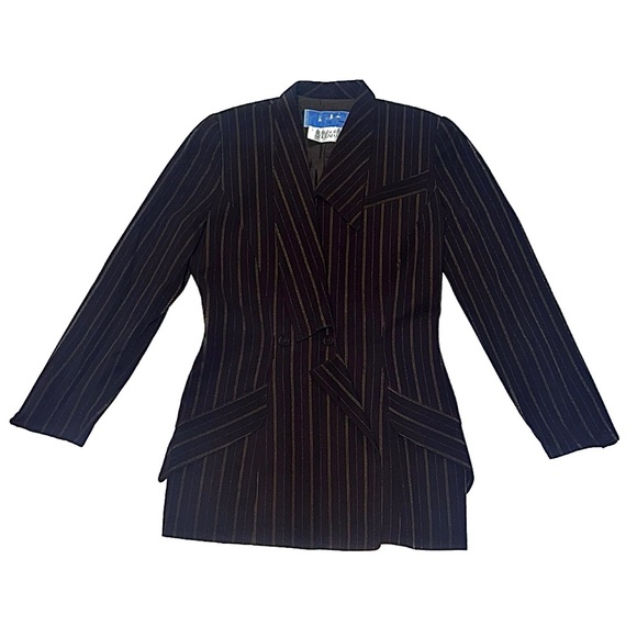 Thierry Mugler Vintage 1980’s Brown Wool Striped Suit Pant Set, size 42 - Picture 5 of 17